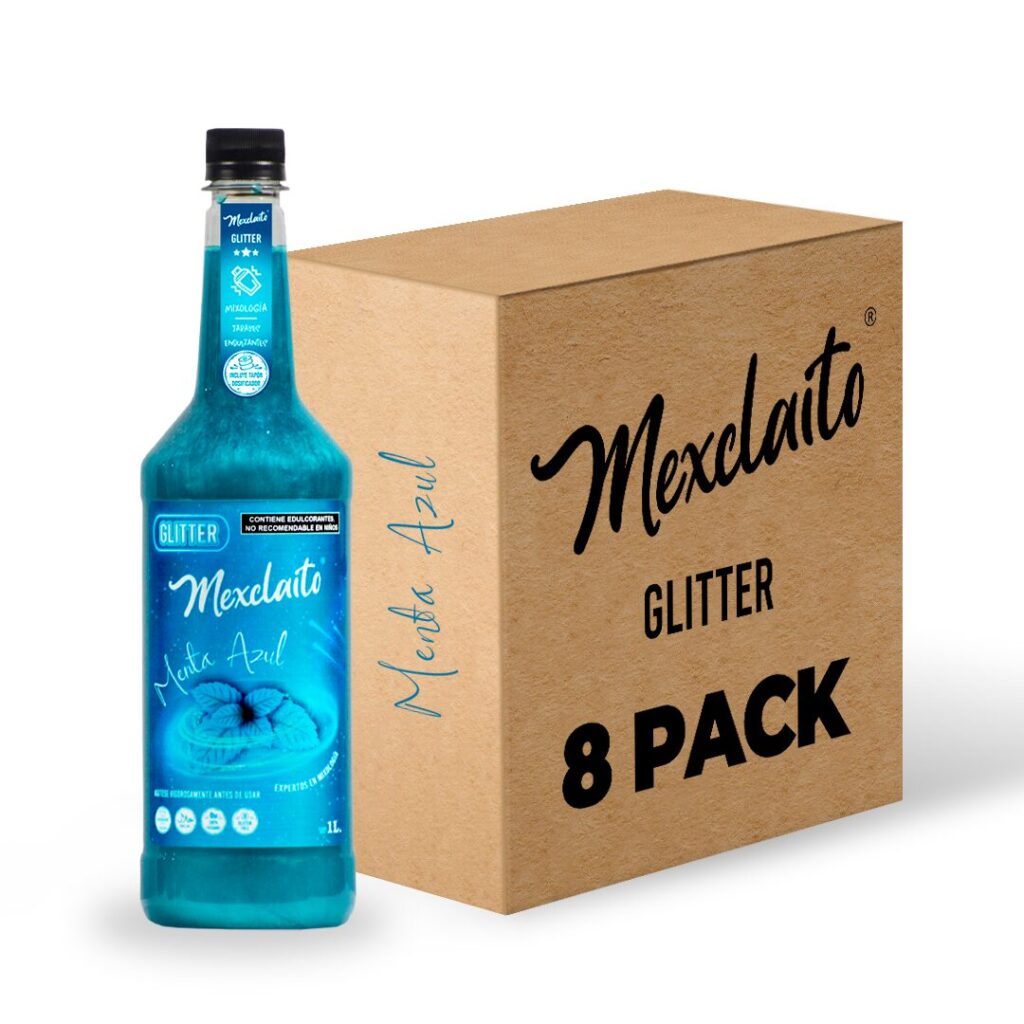 Mexclaito® Glitter Jarabe/Syrop Sabor Menta Azul 1 Litro 8 Pack