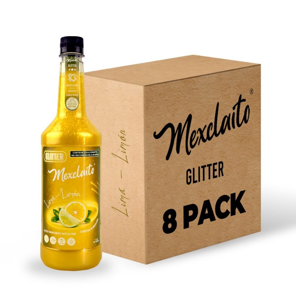 Mexclaito® Glitter Jarabe/Syrop Sabor Lima - Limón 1 Litro 8 Pack