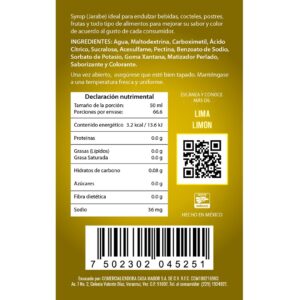 Mexclaito Glitter Jarabe/Syrop Sabor Lima - Limón 1 Litro 8 Pack - etiqueta trasera con información nutrimental